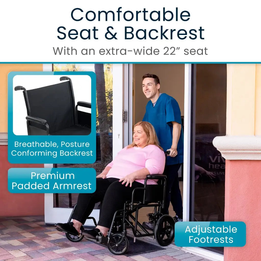 Bariatric Transport Wheelchair (22", 450lbs)