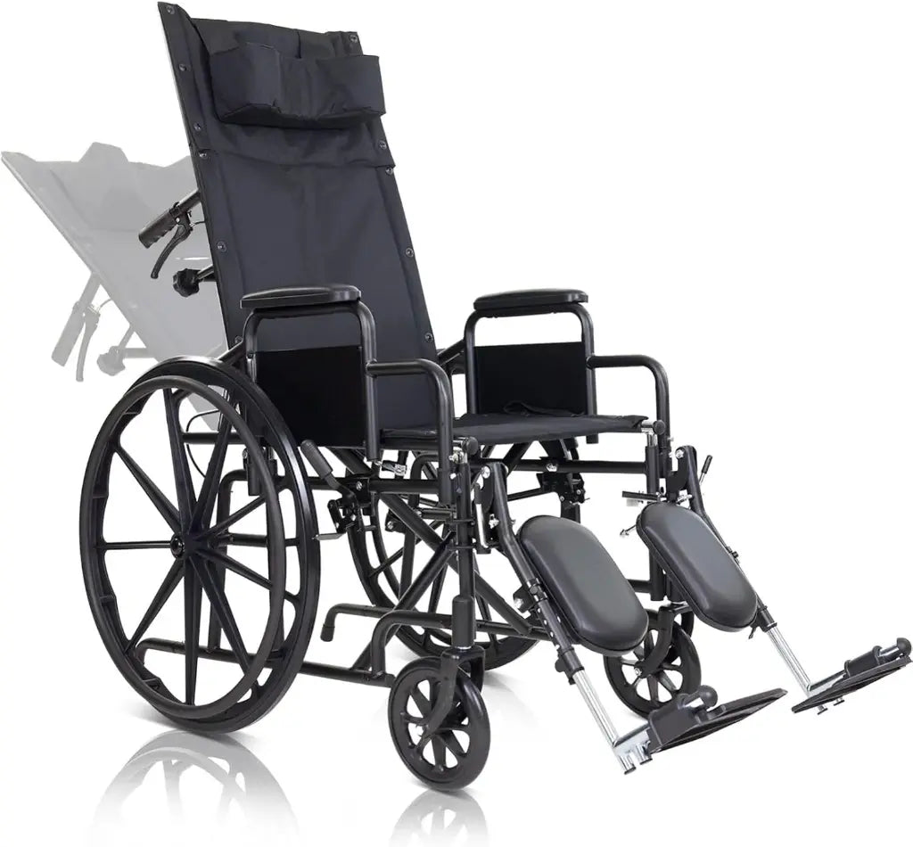 Reclining Wheelchair With Headrest (16"-18"-20", 300 lbs)